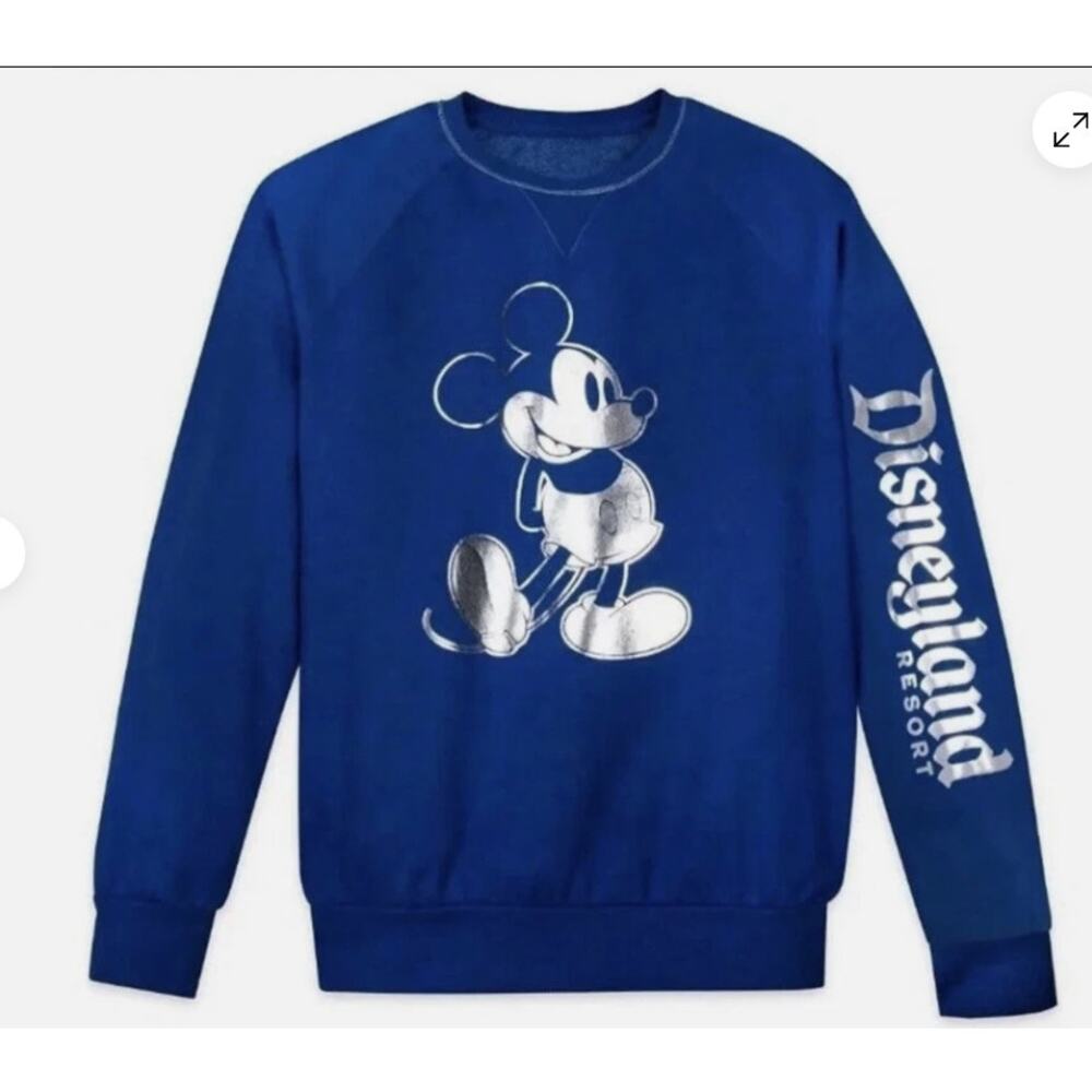Disneyland Blue Crewneck Sweater Wishes Come True Mickey Mouse Pullover Small